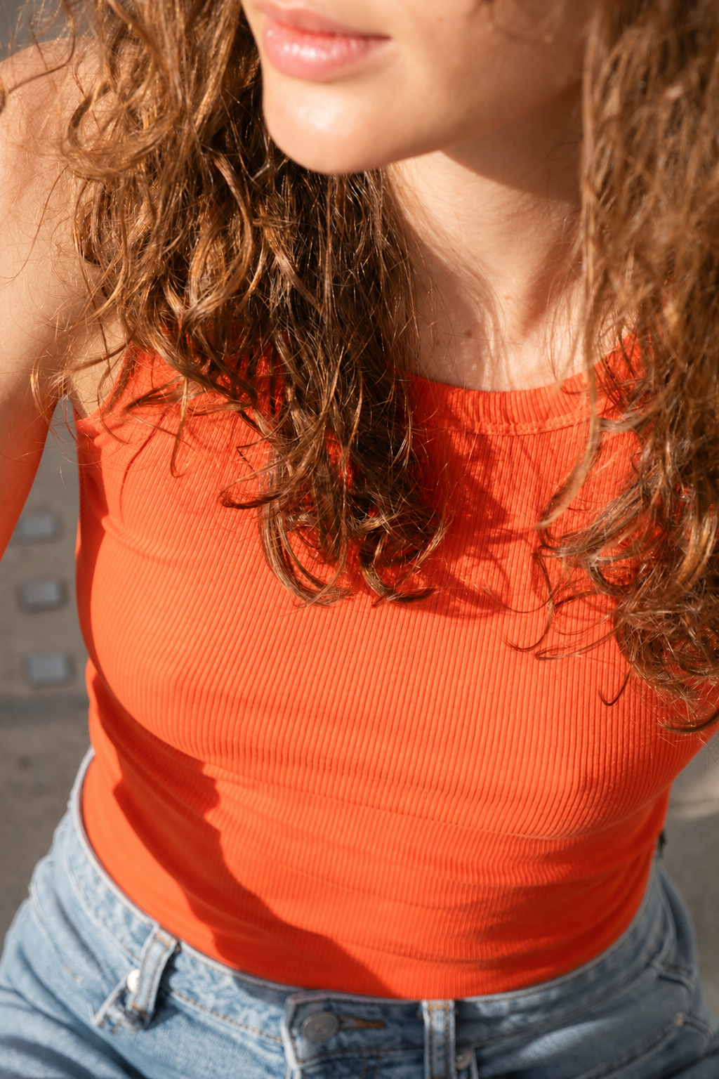 Debardeur Femme Orange en coton près du corps côtelé