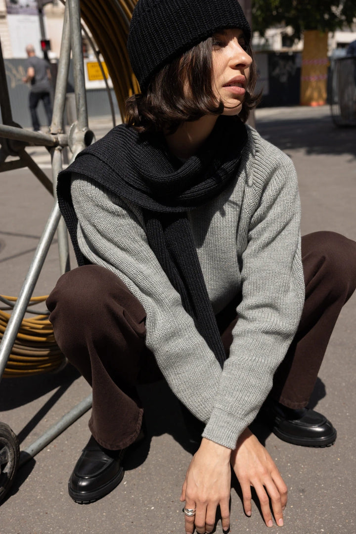 Pull Laine Mérinos  femme gris made in France