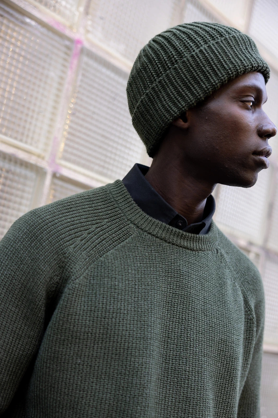 Pull Homme Vert Kaki en laine mérinos