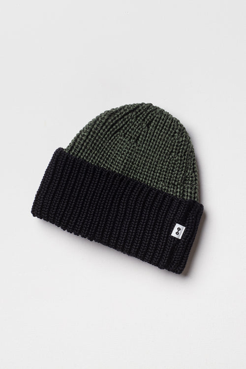 Bonnet Vert Kaki Noir en Laine Mérinos