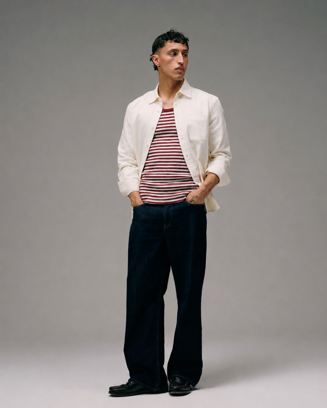 Débardeur Homme Marcel rayé bordeaux écru en coton bio