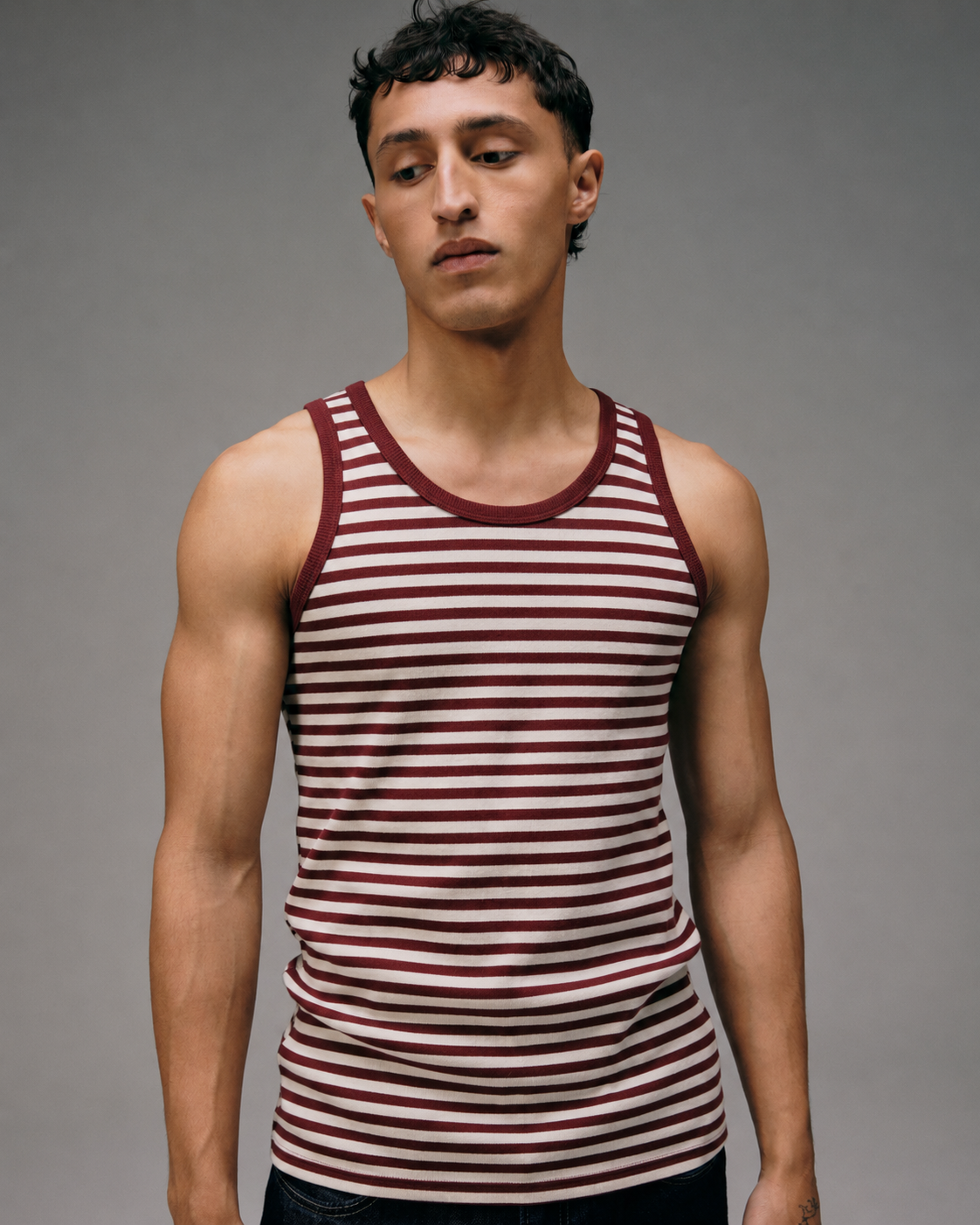 Débardeur Homme Marcel rayé bordeaux écru made in france