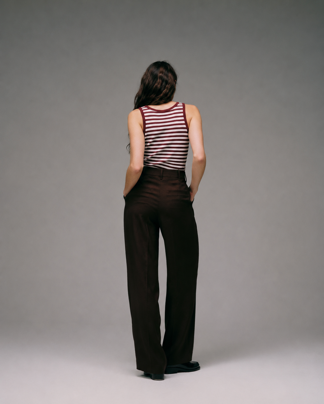 Débardeur Femme Marcel rayé bordeaux écru made in France