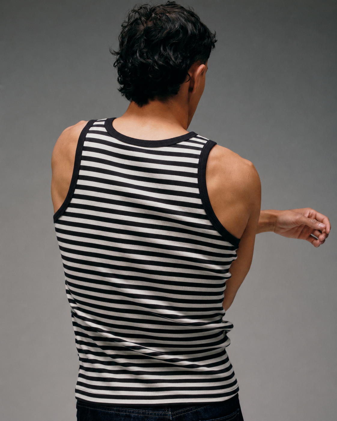 Débardeur Homme Marcel rayé noir écru made in france
