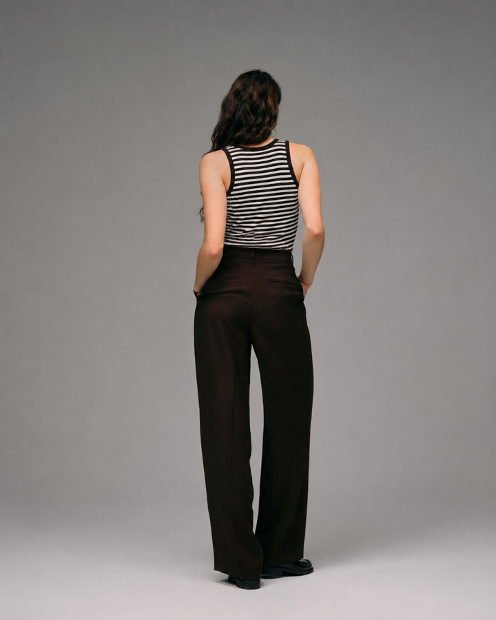 Débardeur Femme Marcel rayé noir écru made in france