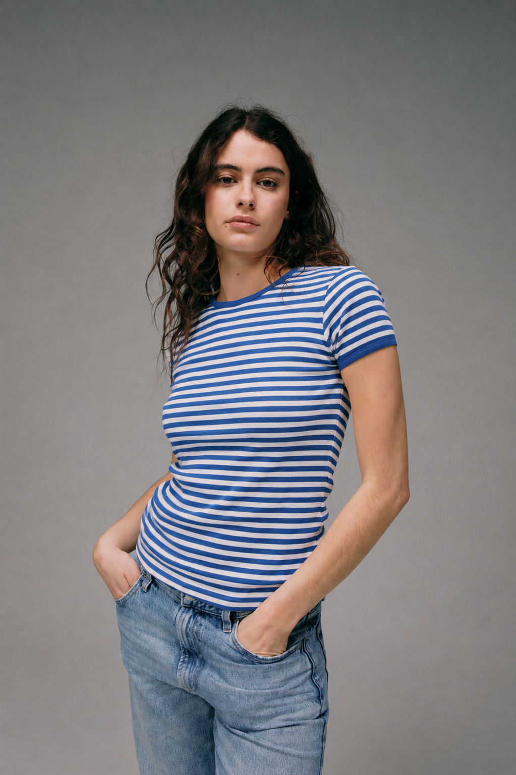 Maillot de corps femme marinière bleu