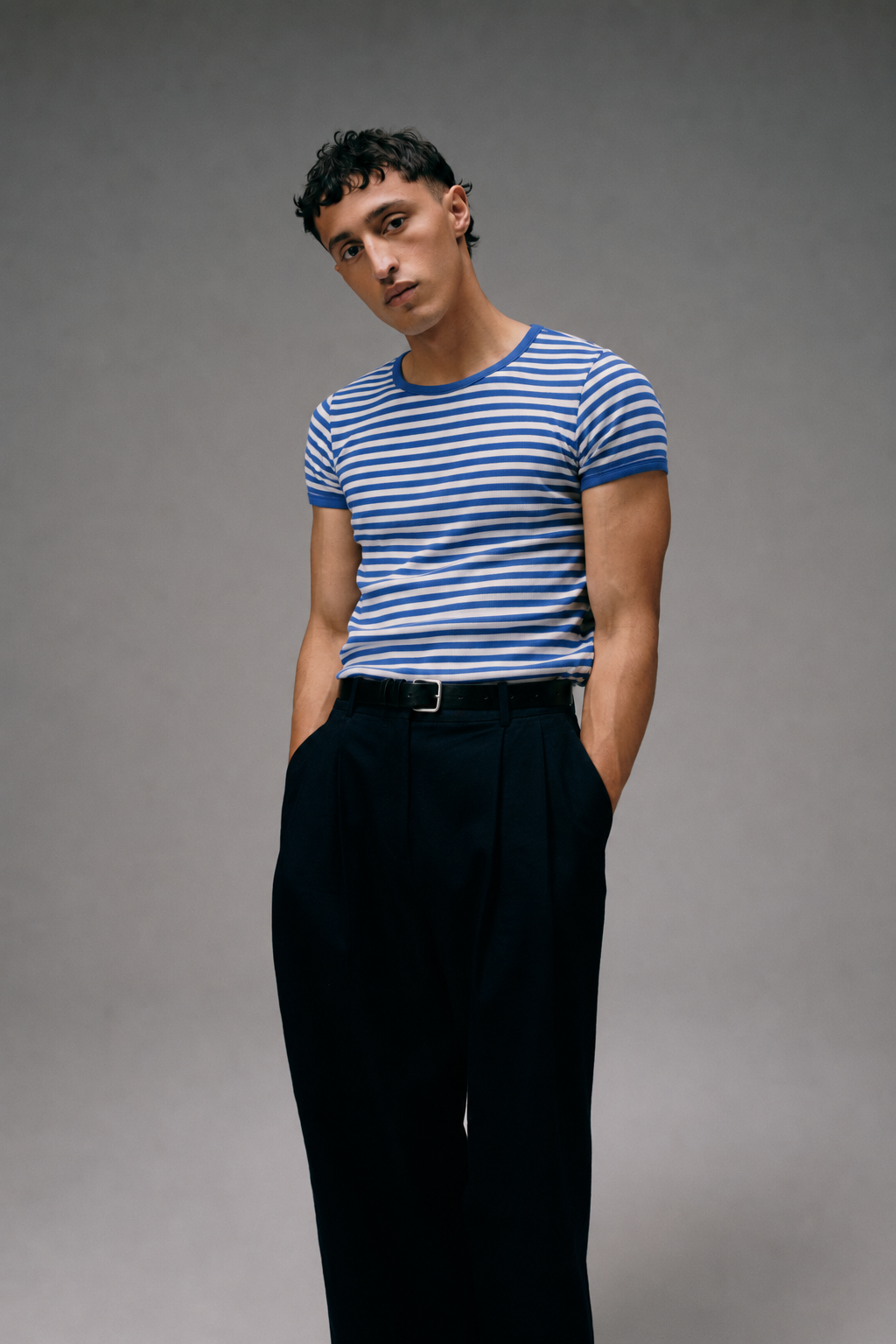Maillot de Corps Homme rayé bleu et ecru