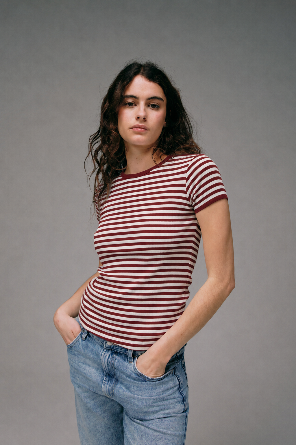 Maillot de corps Marinière femme bordeaux ecru