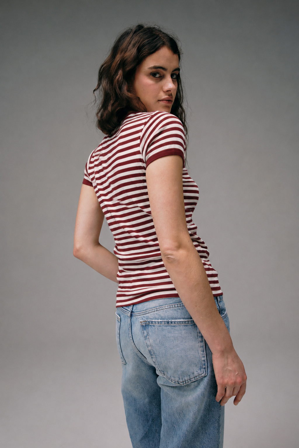Maillot de corps Marinière femme bordeaux ecru made in farnce