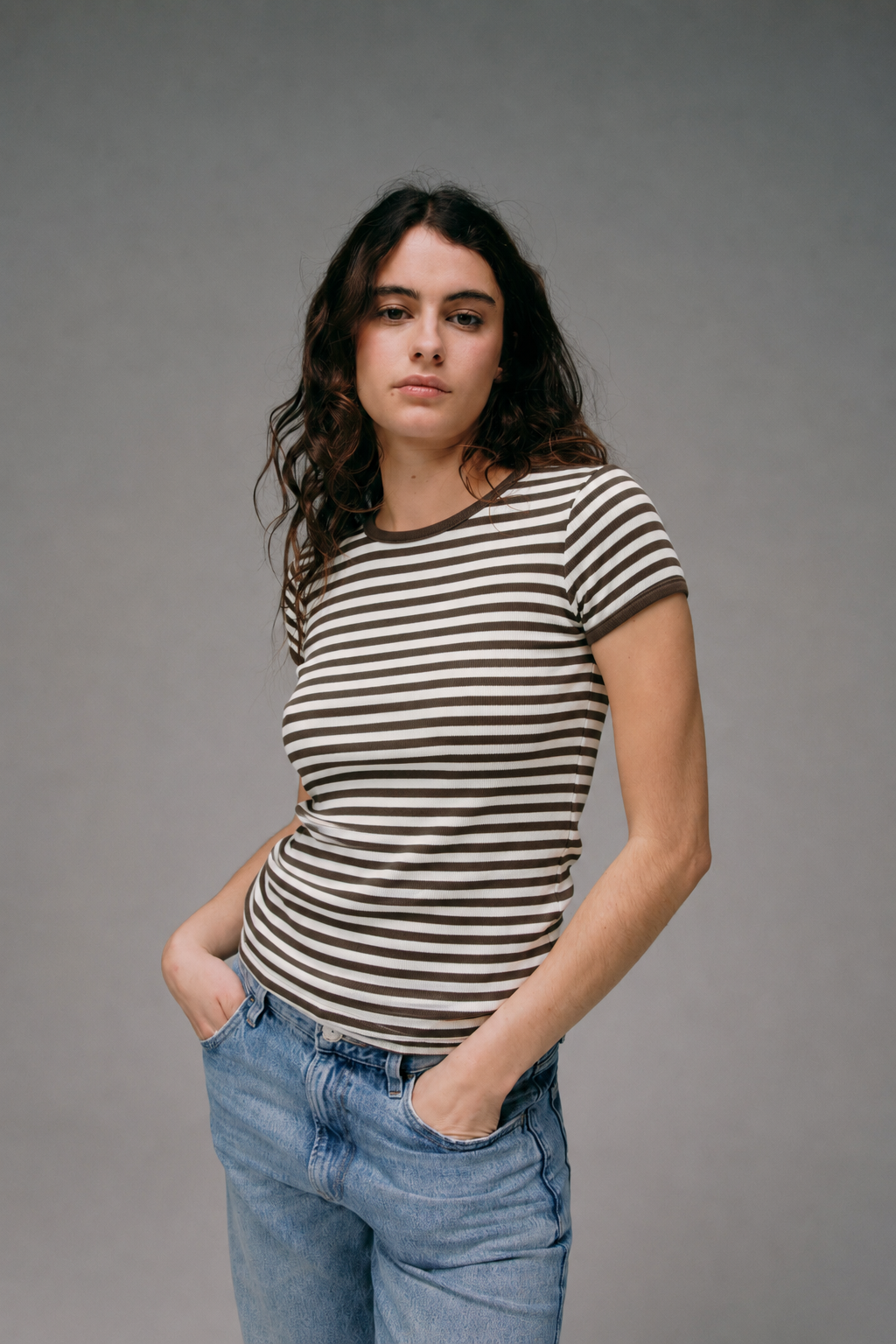 Maillot de corps Marinière femme kaki ecru