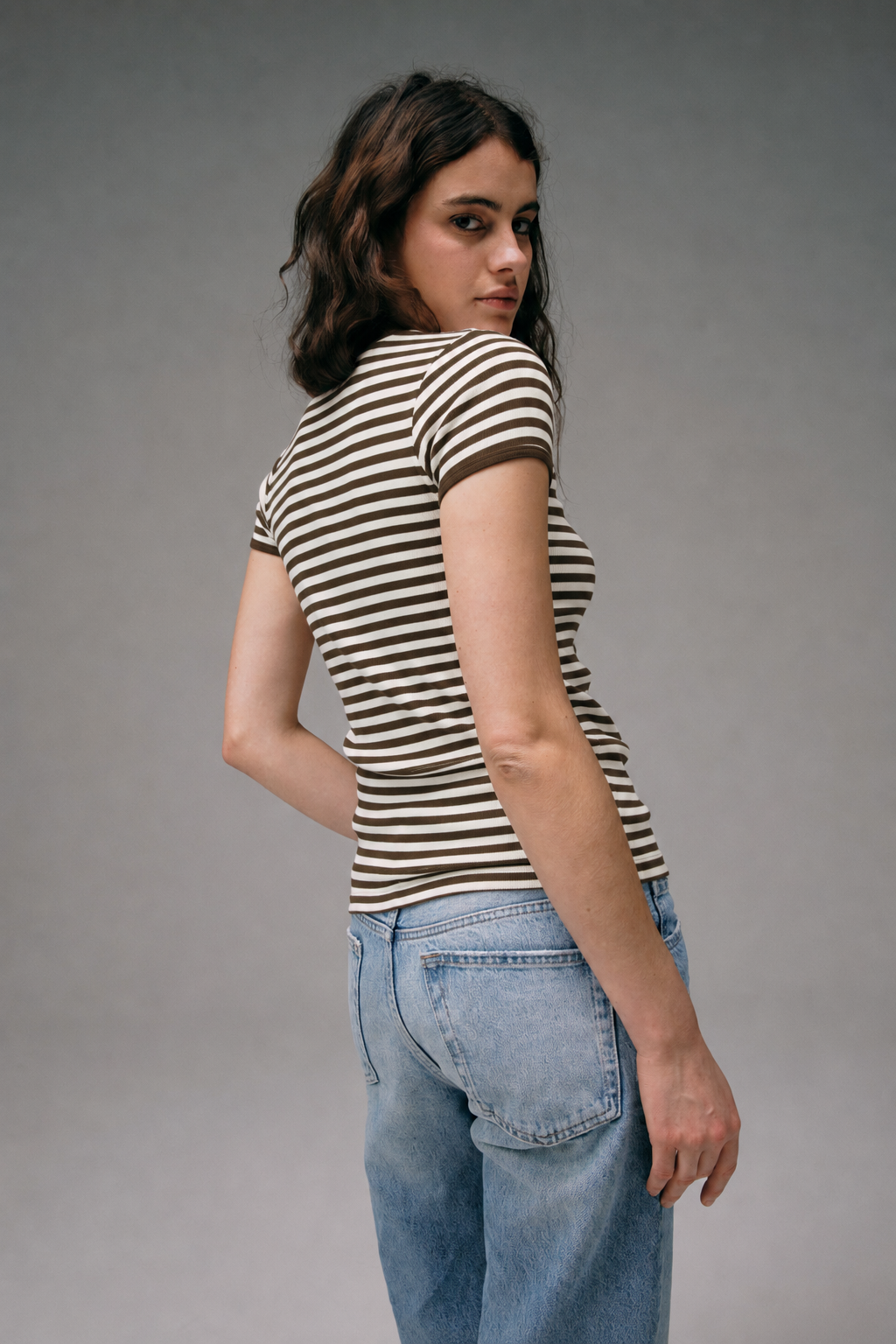Maillot de corps Marinière femme kaki ecru made in france