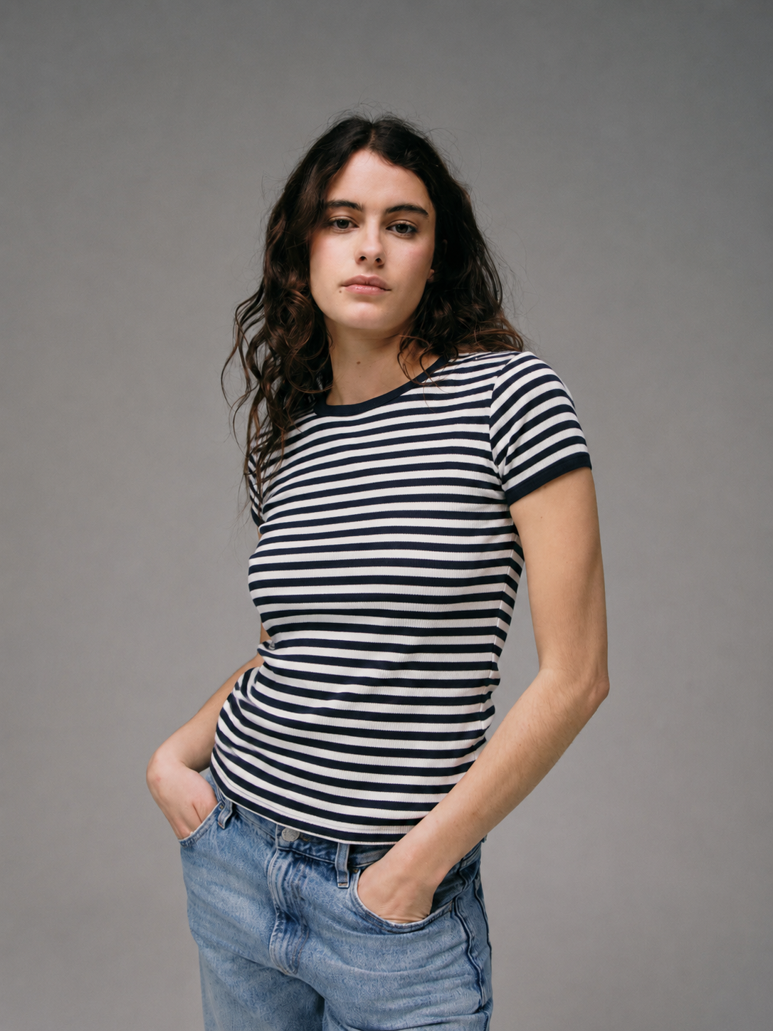 Maillot de corps Marinière femme bleu marine ecru