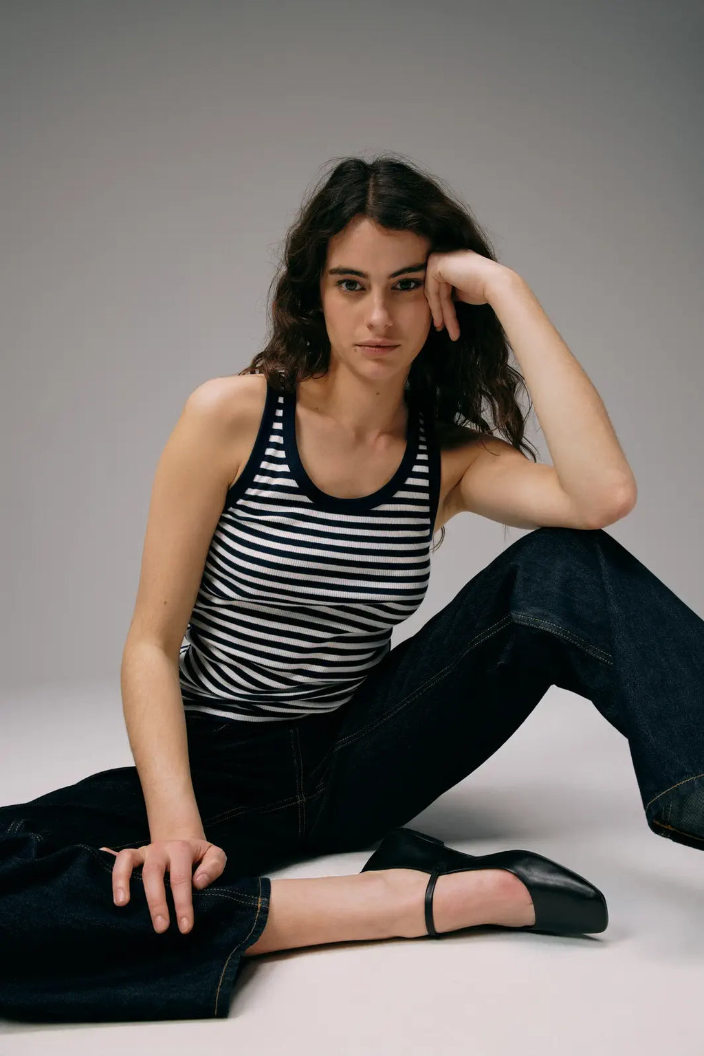 Débardeur Marinière Femme Bleu Marine et Ecru
