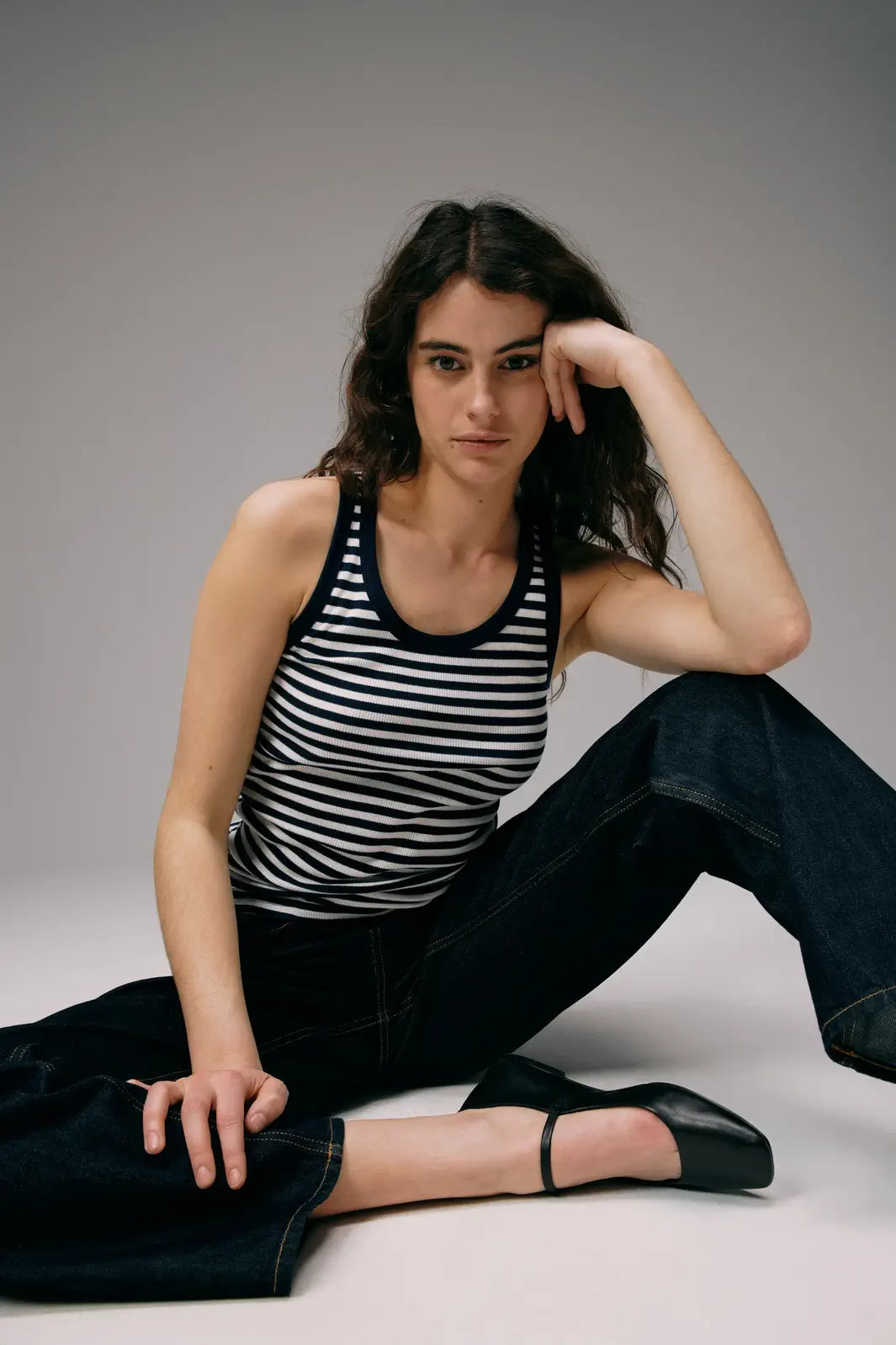Débardeur Marinière Femme Bleu Marine et Ecru