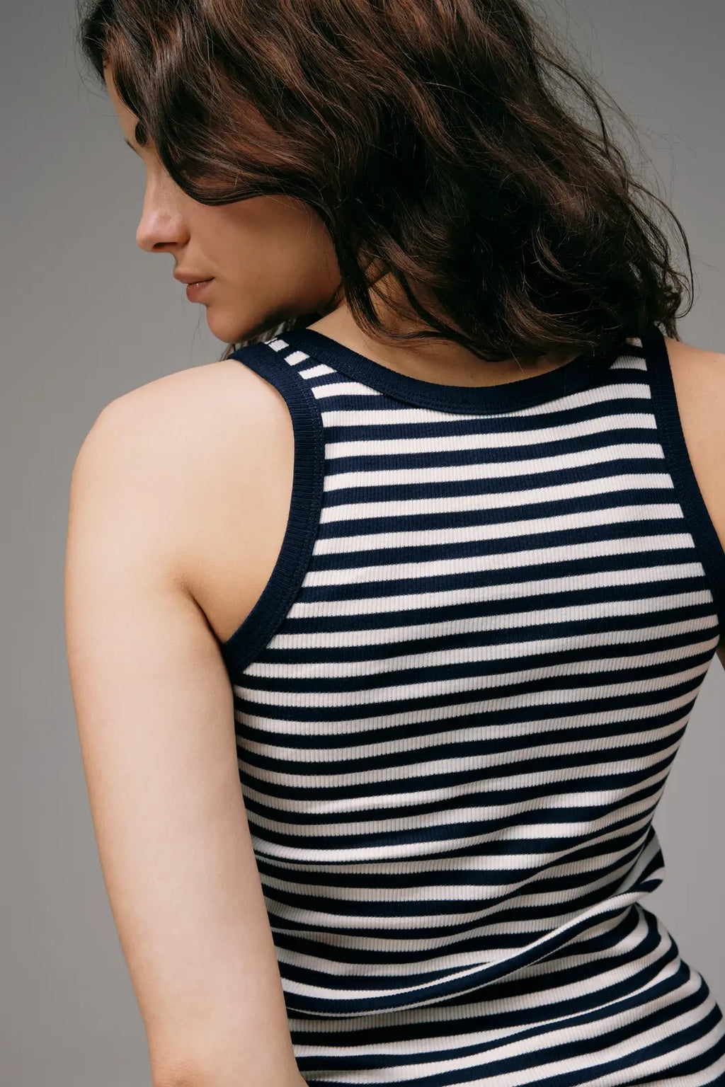 Dos Débardeur Marinière Femme Bleu Marine