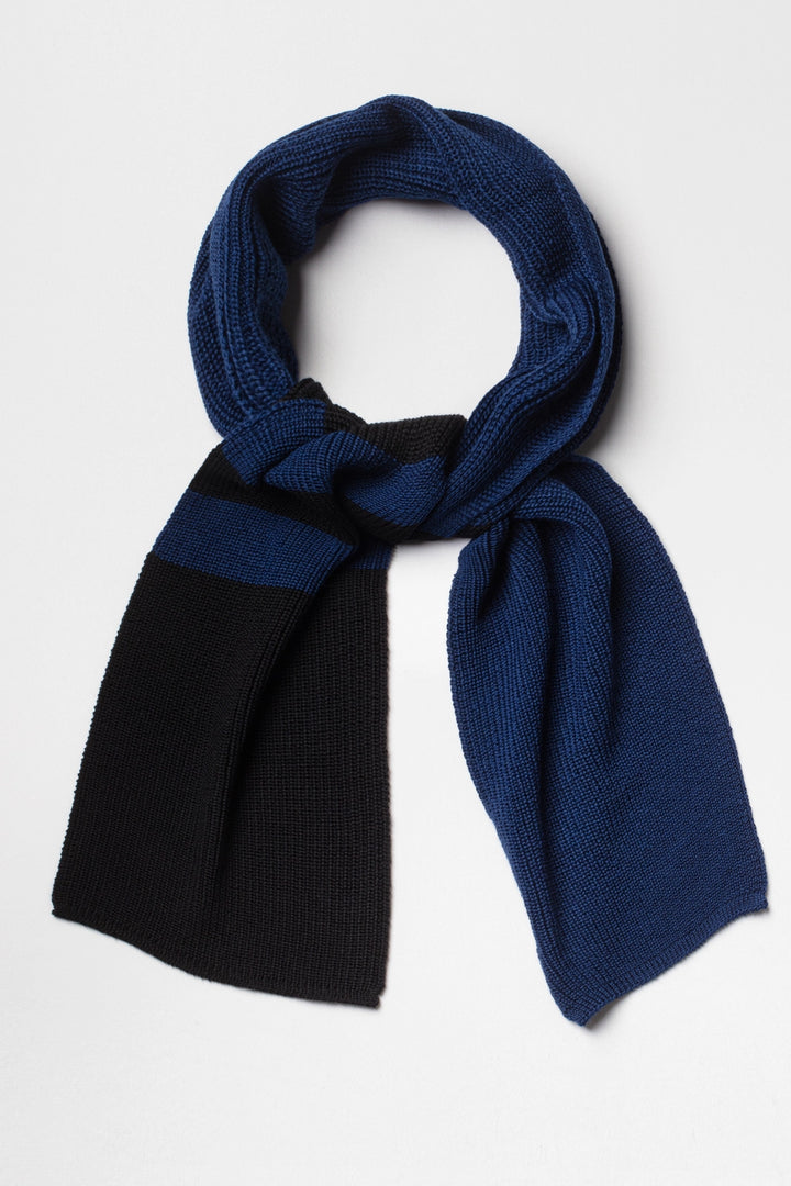 Echarpe rayée laine mérinos bleu et noir