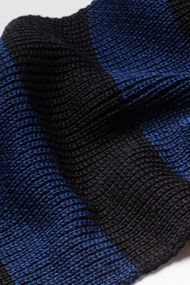 Echarpe Homme rayée laine Mérinos - Bleu / Noir