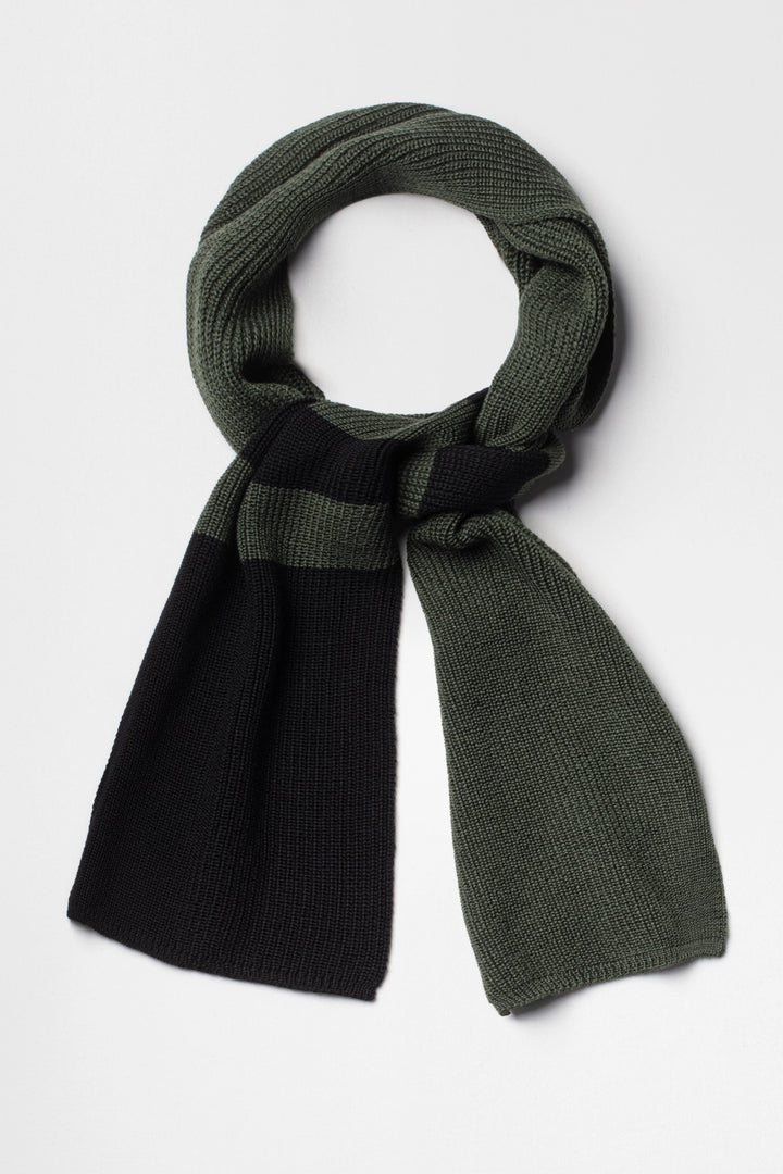 Echarpe en laine mérinos vert kaki et noir
