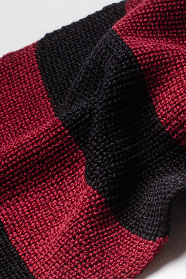 Echarpe laine mérinos rayée rouge et noir