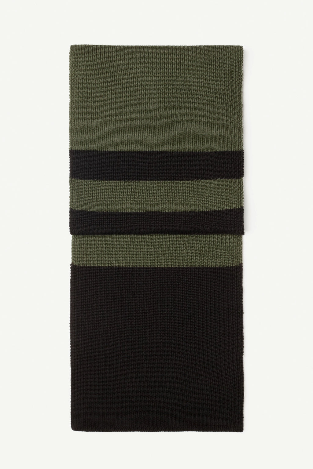 Echarpe rayée laine mérinos vert kaki et noir