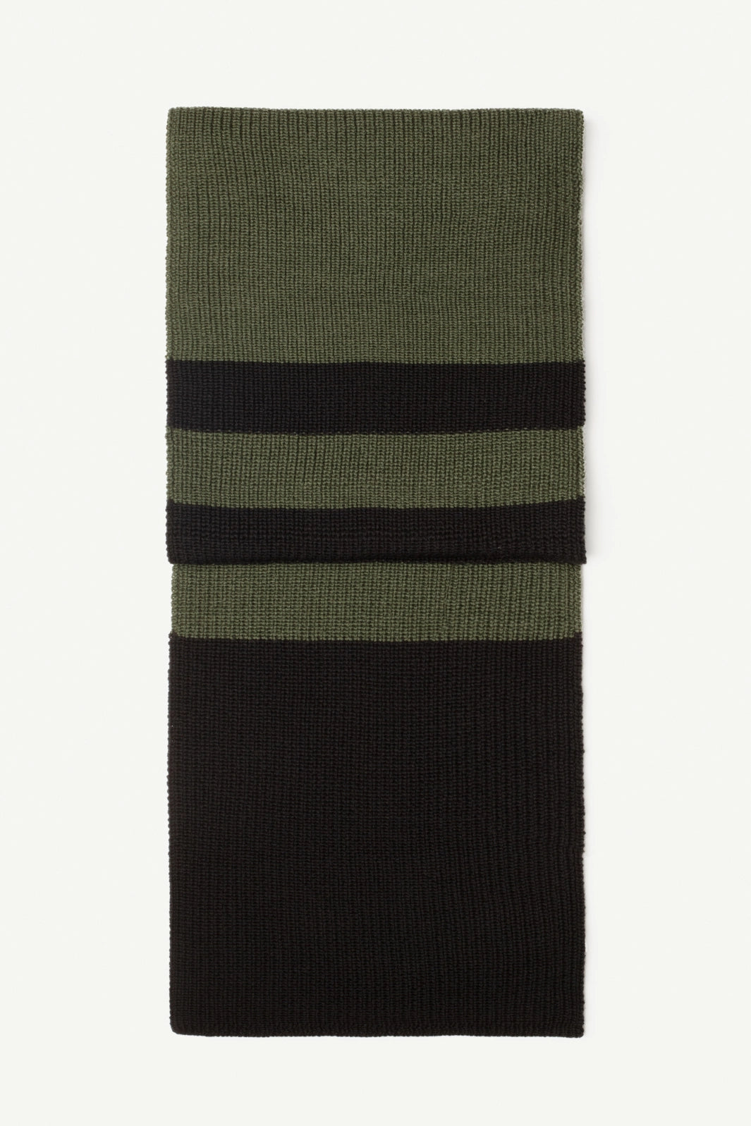 Echarpe rayée laine mérinos vert kaki et noir
