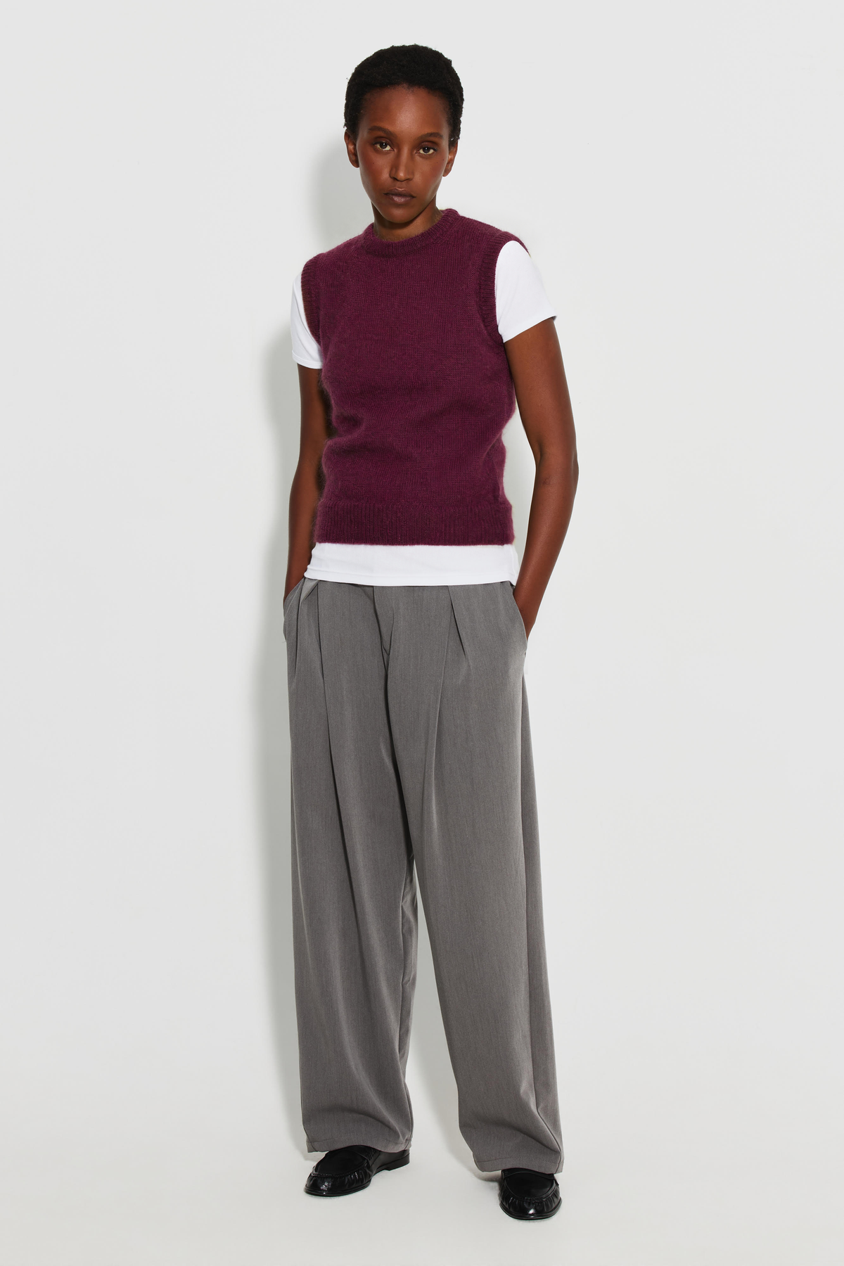 Pull Femme Bordeaux en Mohair sans Manche