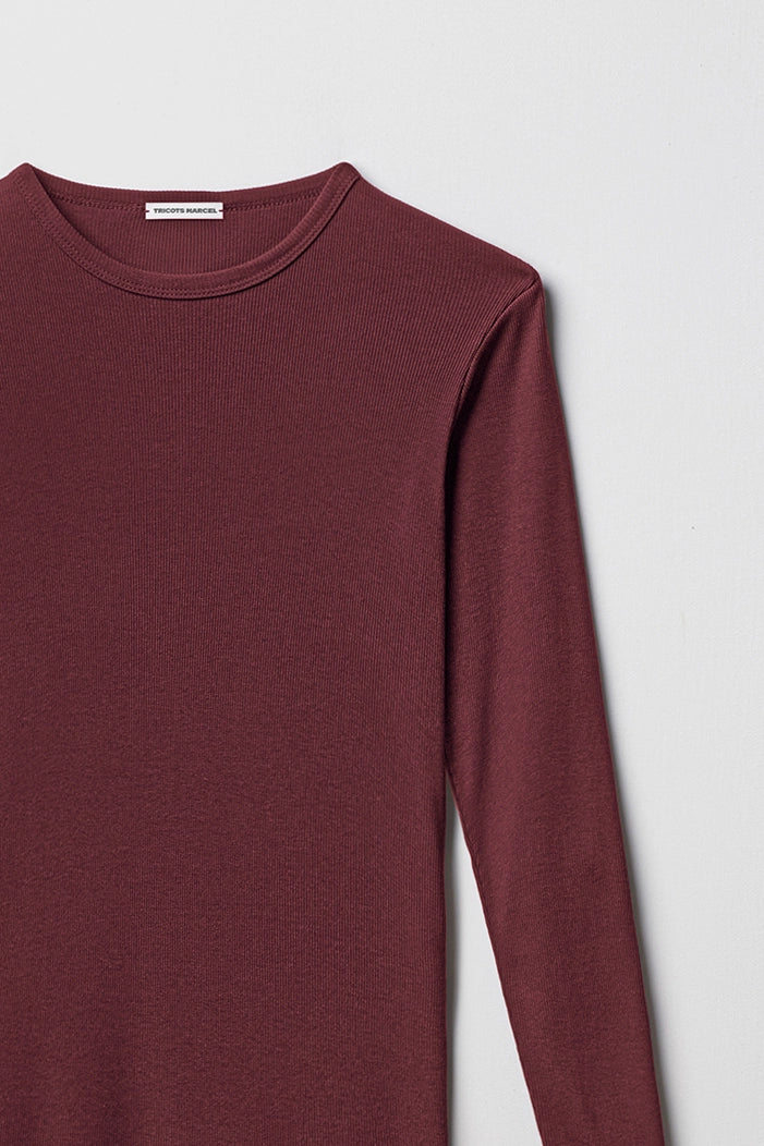 Maillot de corps Bordeaux manches longues en coton côtelé fabriqué en france