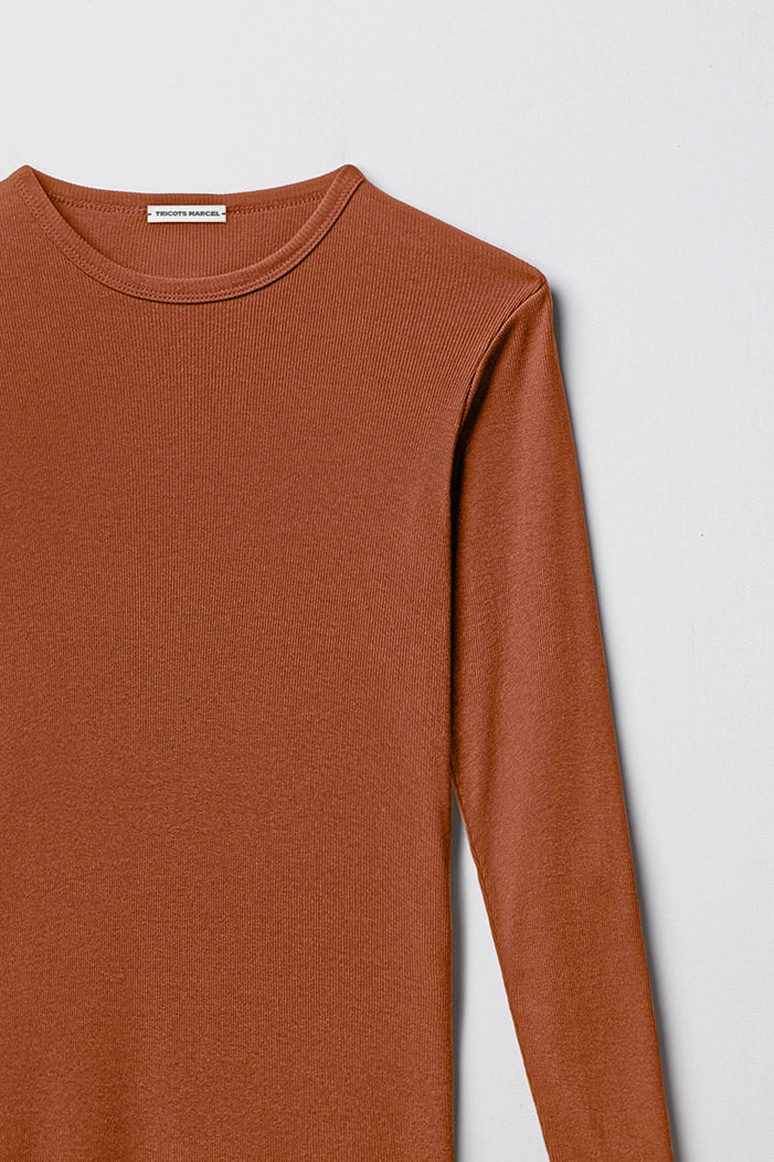 Maillot de corps Cognac manches longues en coton côtelé fabriqué en france