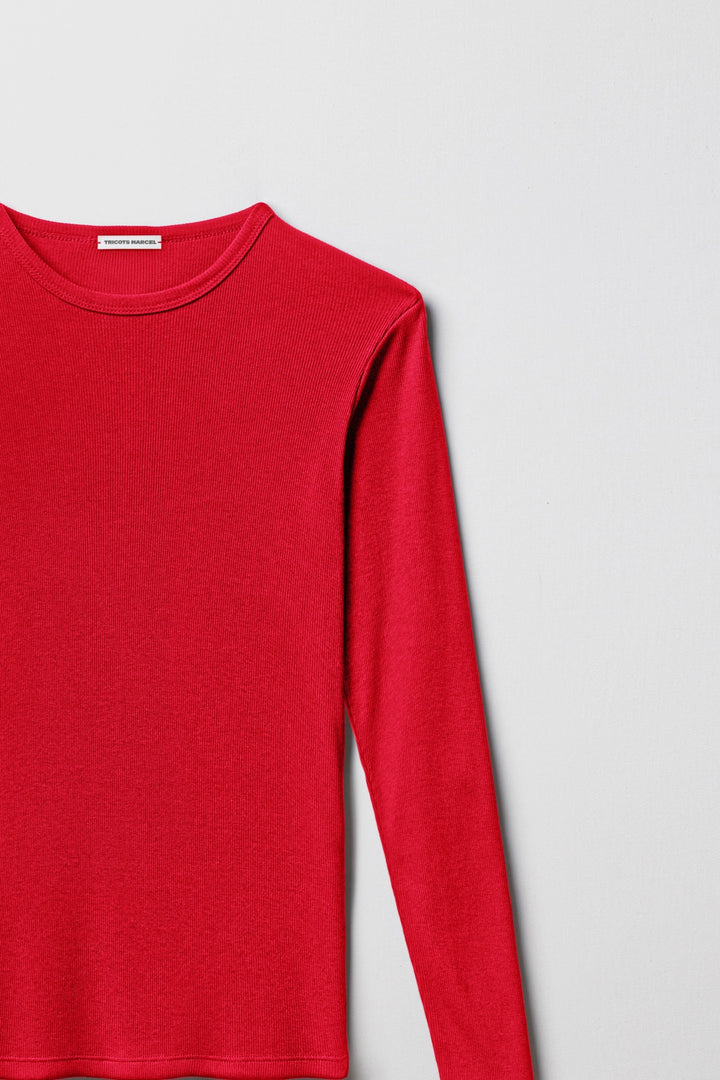 Maillot de corps Rouge manches longues en coton côtelé fabriqué en france