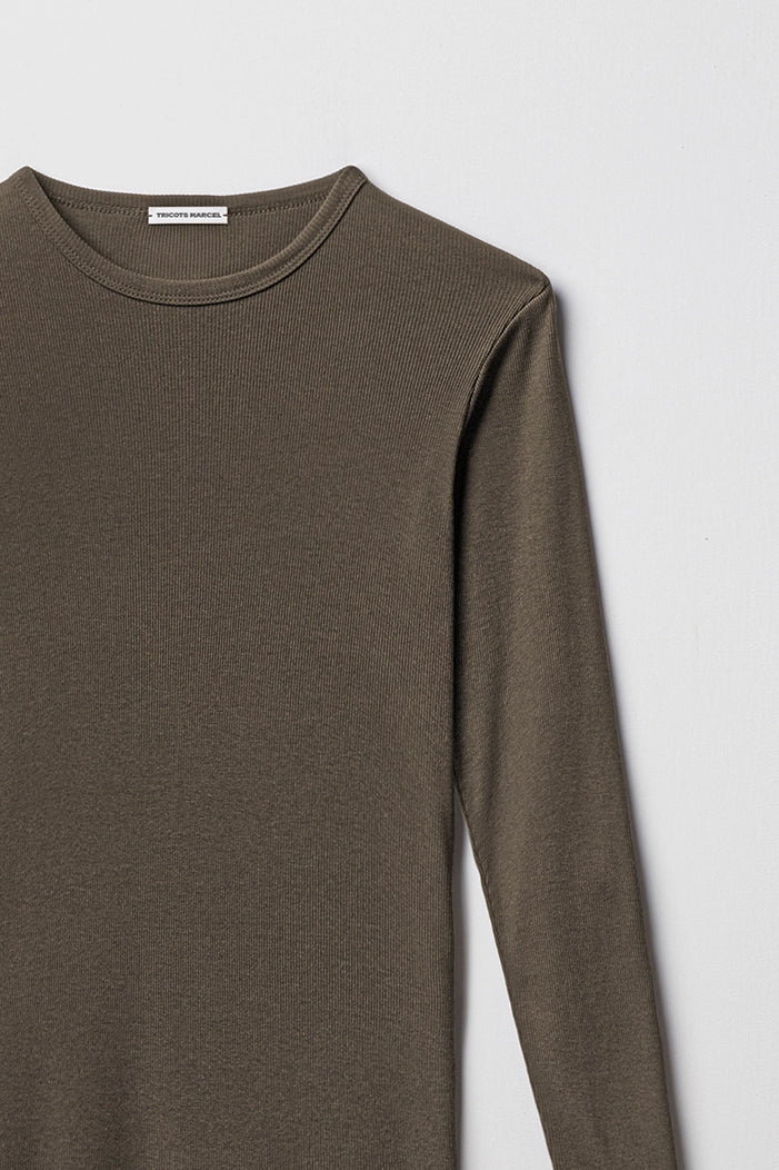 Maillot de corps Kaki manches longues en coton côtelé fabriqué en france