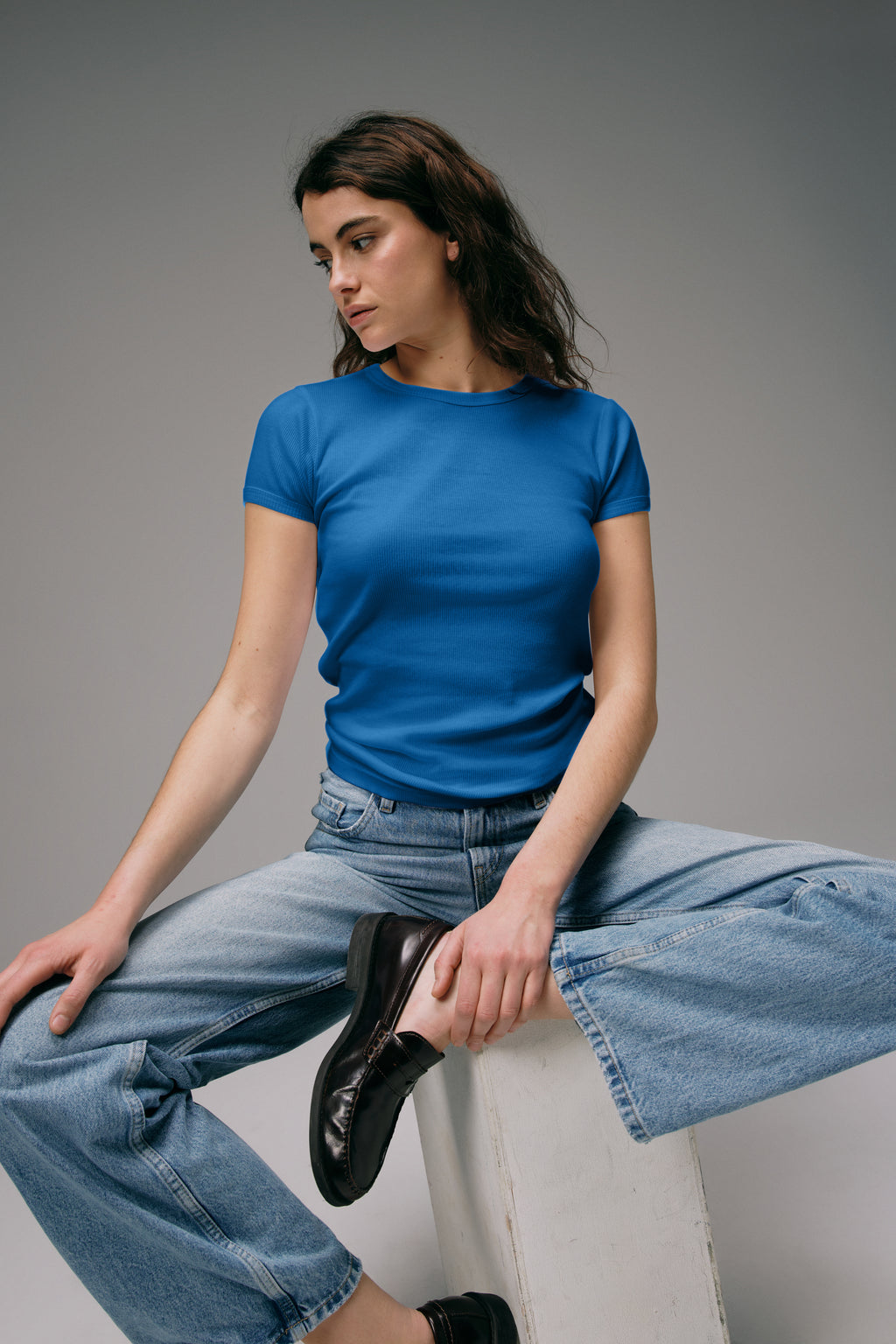 Maillot de Corps Femme bleu en coton Pima