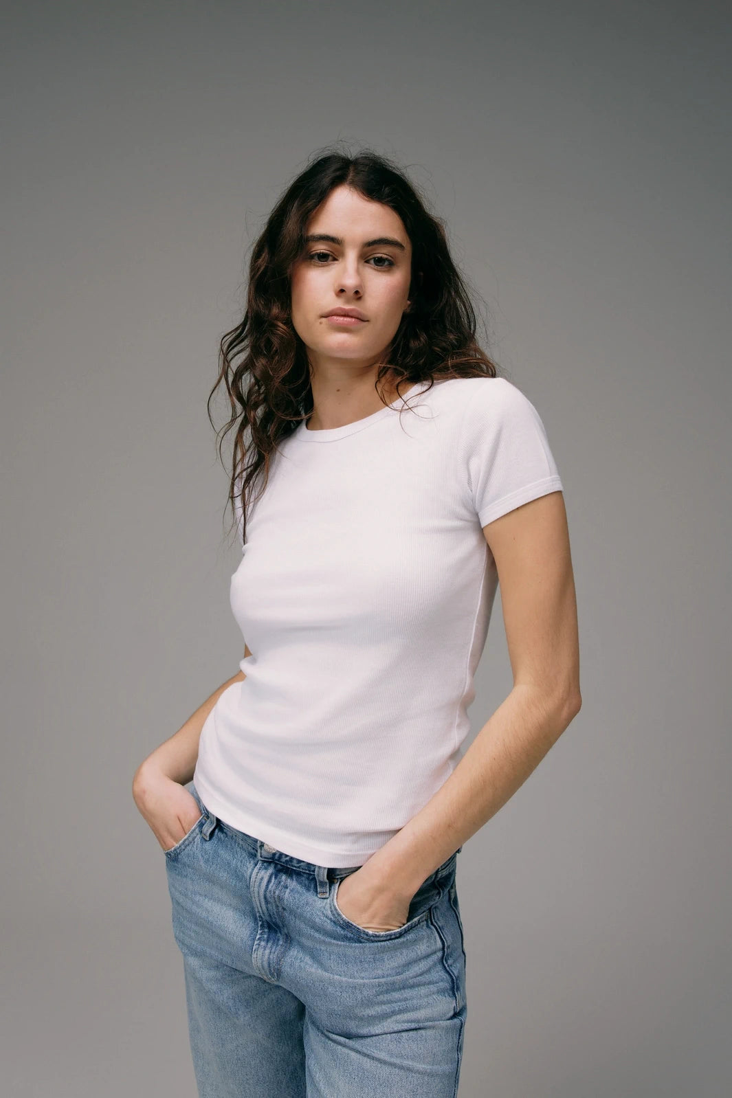 Maillot de Corps Femme Blanc en coton côtelé