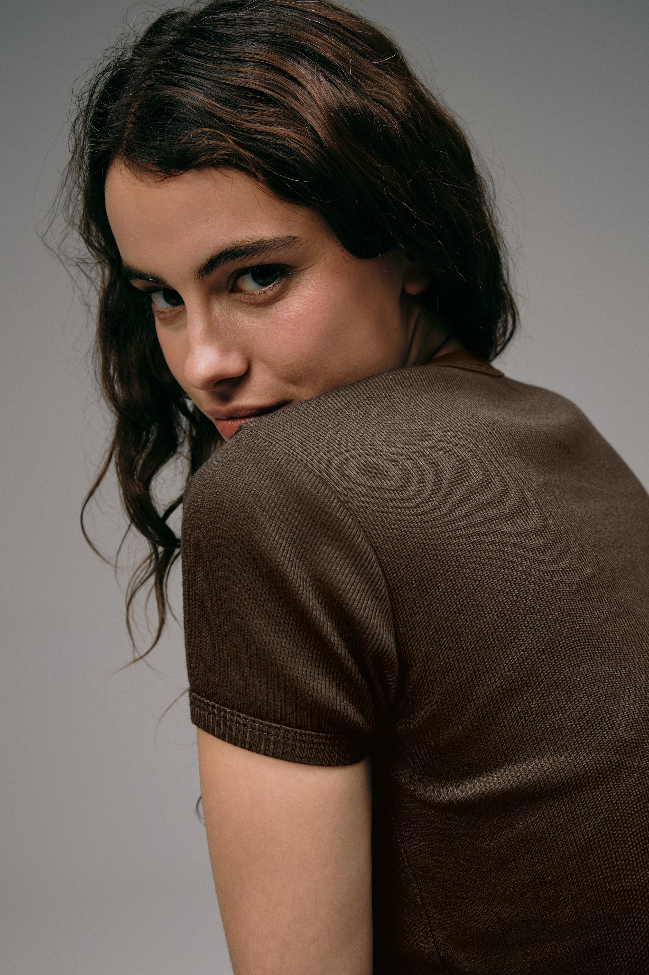 Maillot de Corps Femme Marron en coton cotelé
