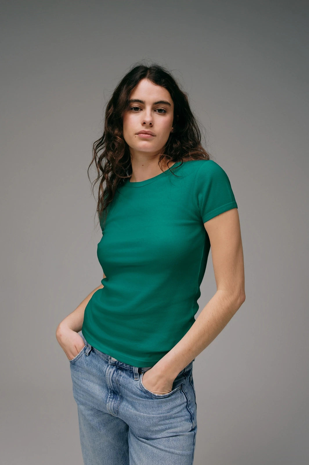 Maillot de Corps Femme Vert Emeraude en coton