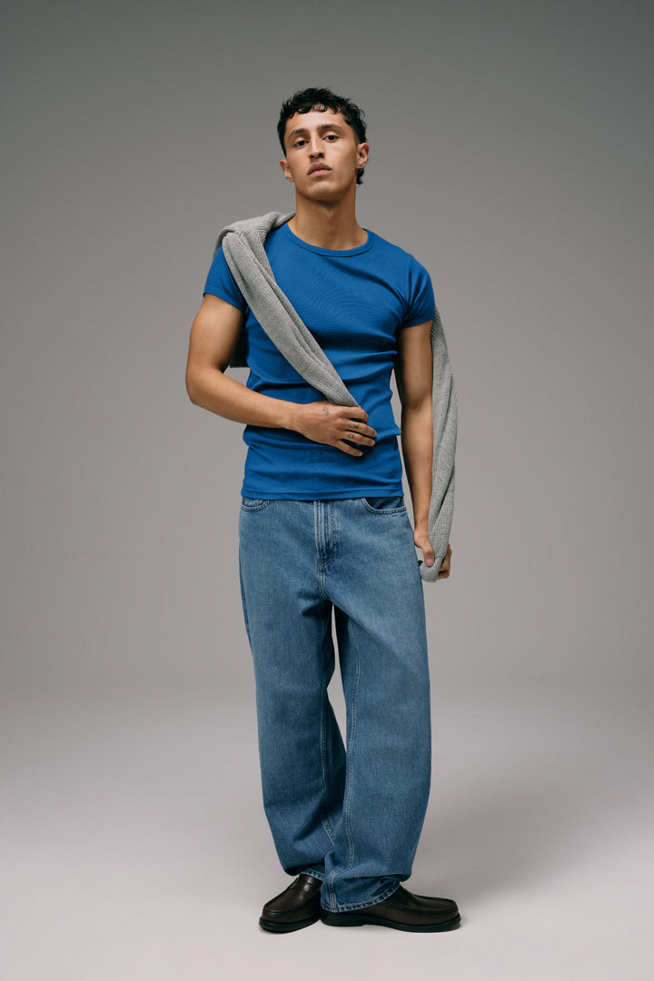 Maillot de Corps Homme bleu en coton Pima