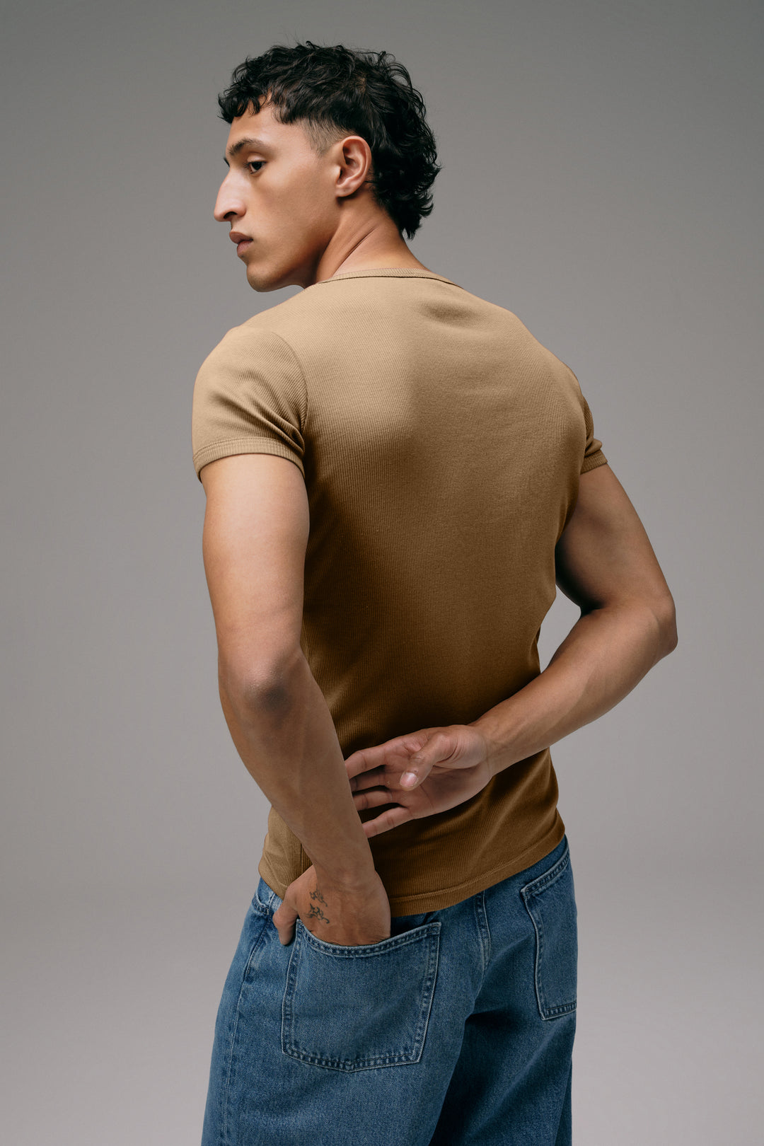 Maillot de Corps Homme Beige Kraft en coton côtelé