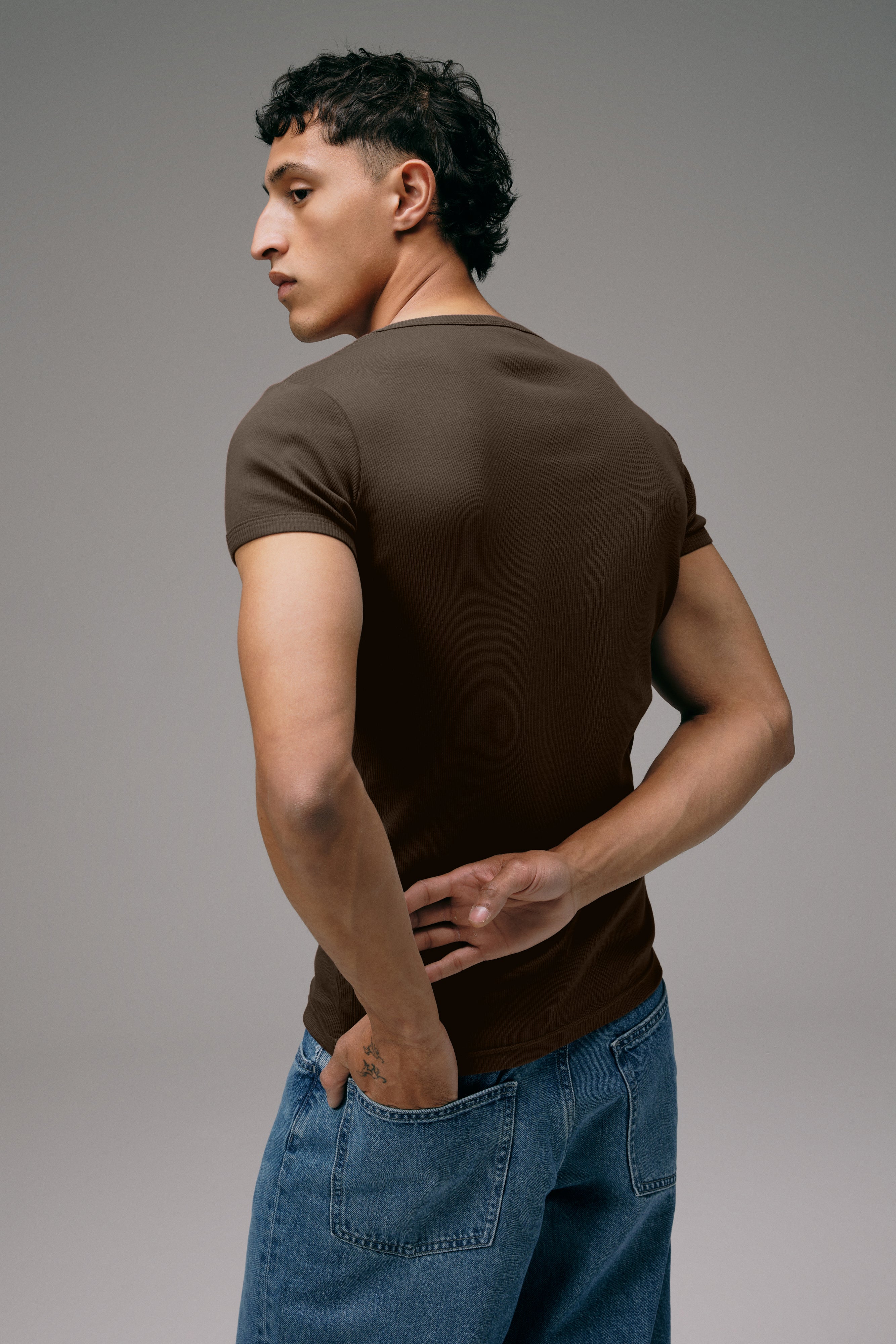 Dos Maillot de Corps Homme Marron en coton Pima