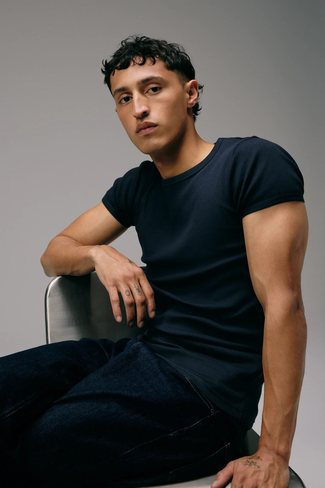 Maillot de Corps Homme Bleu Marine en coton côtelé