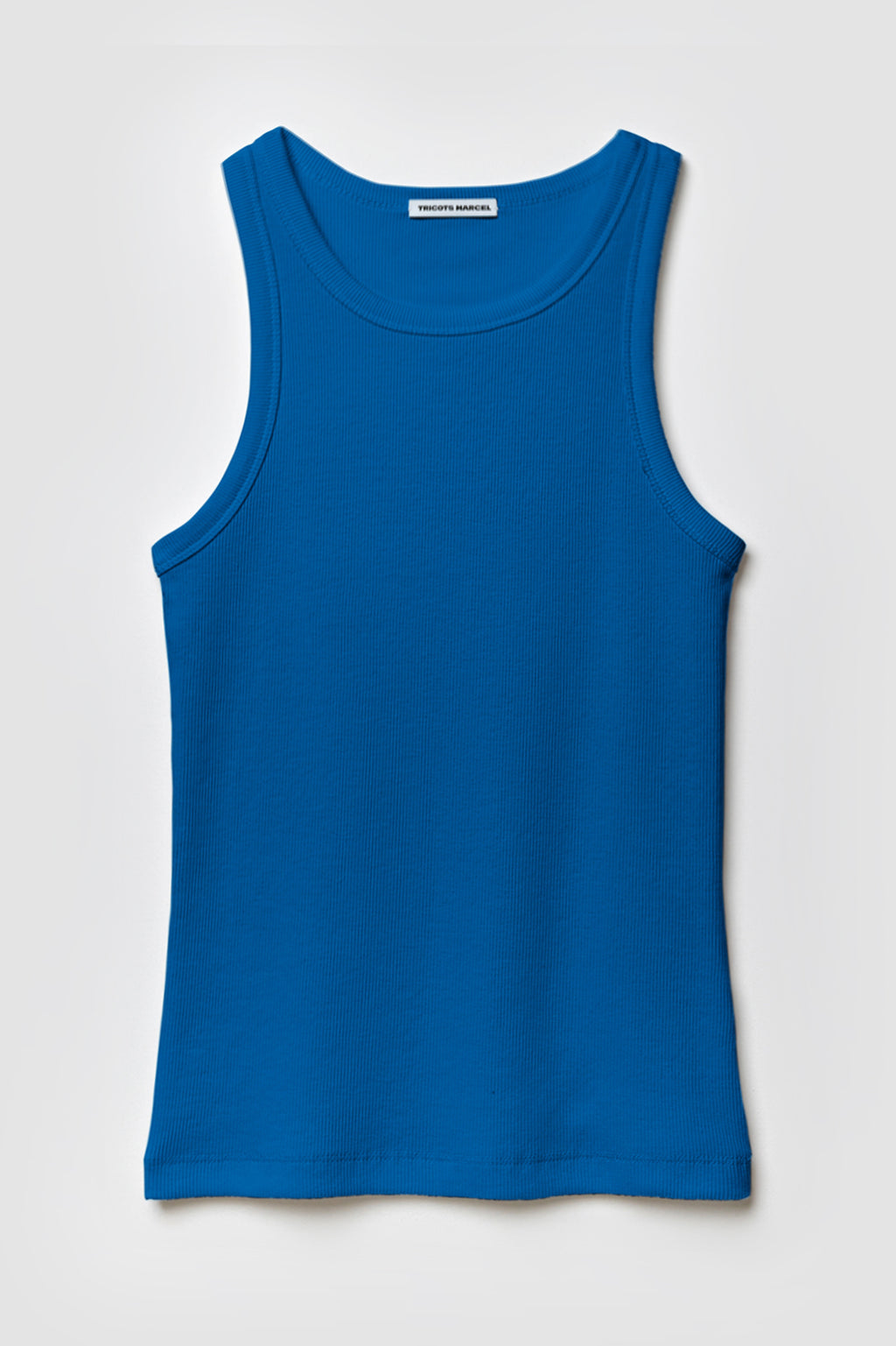 Débardeur Femme Bleu en Coton Pima Elasthanne Côtelé