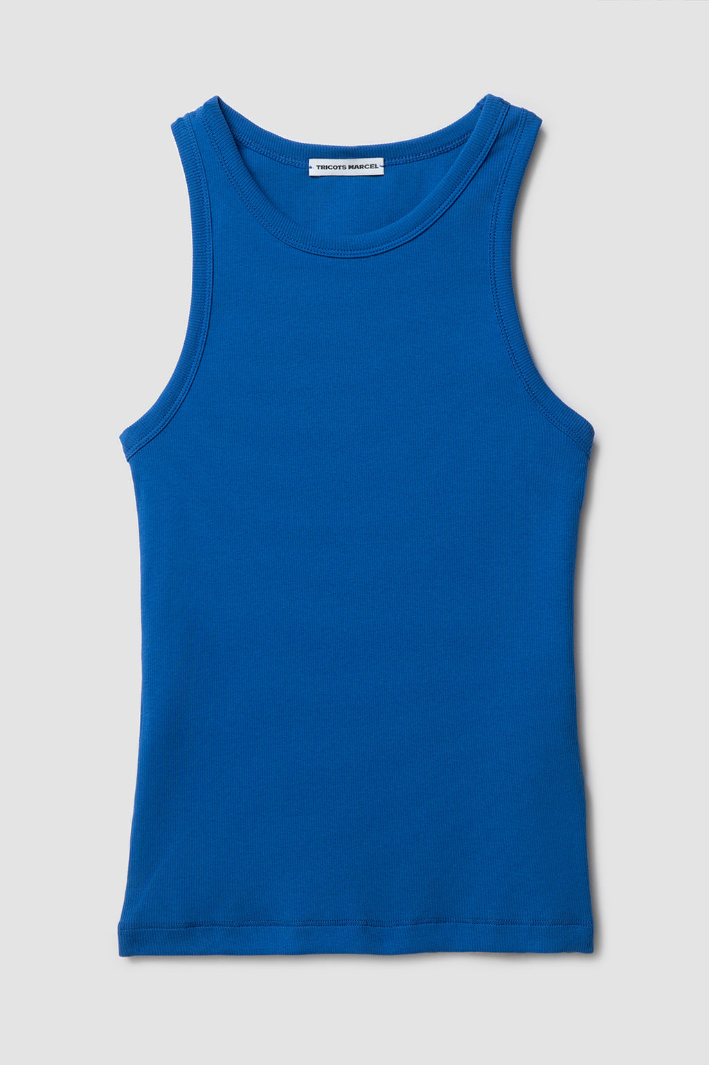 Débardeur Femme Top Marcel Bleu en coton extensible côtelé