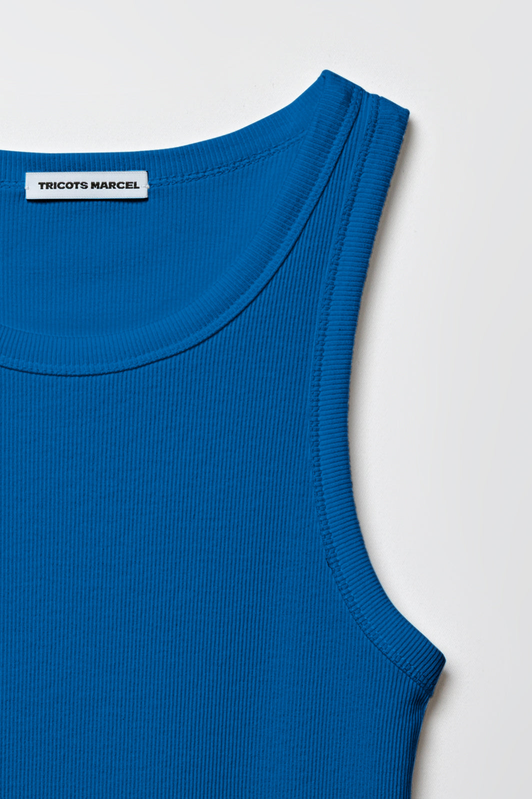 Débardeur Femme Bleu en Coton Pima Elasthanne Côtelé