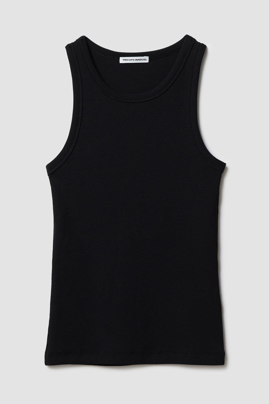 Débardeur Femme Top Marcel noir en coton extensible côtelé