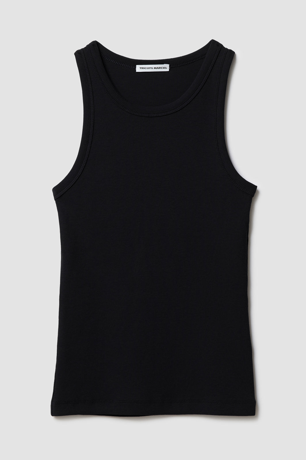 Débardeur Femme Top Marcel noir en coton extensible côtelé