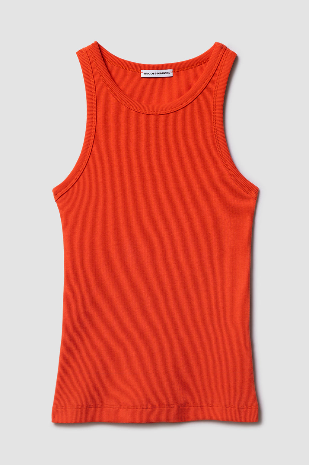 Débardeur Femme Top Marcel Orange en coton extensible côtelé