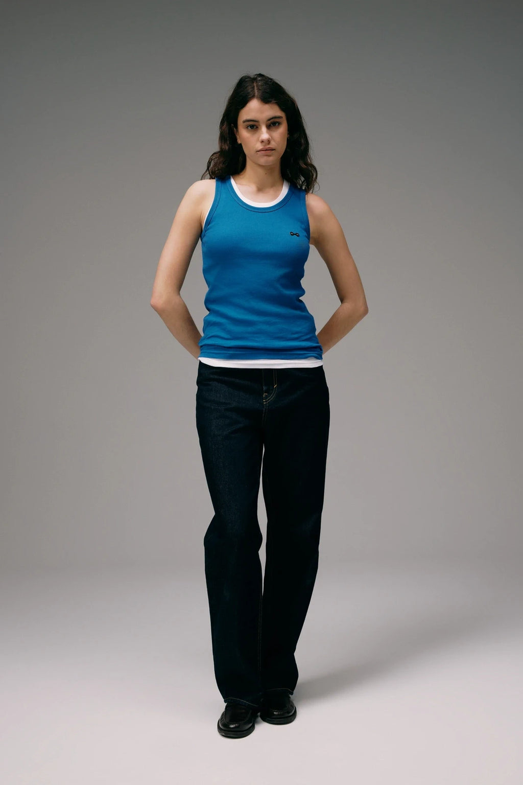 Débardeur Marcel Femme Bleu avec Logo
