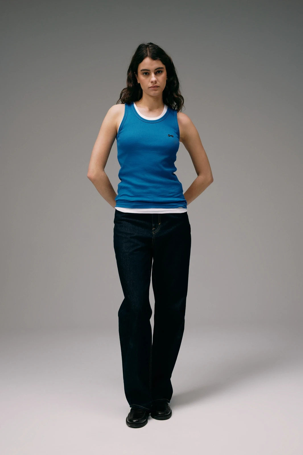 Débardeur Marcel Femme Bleu avec Logo