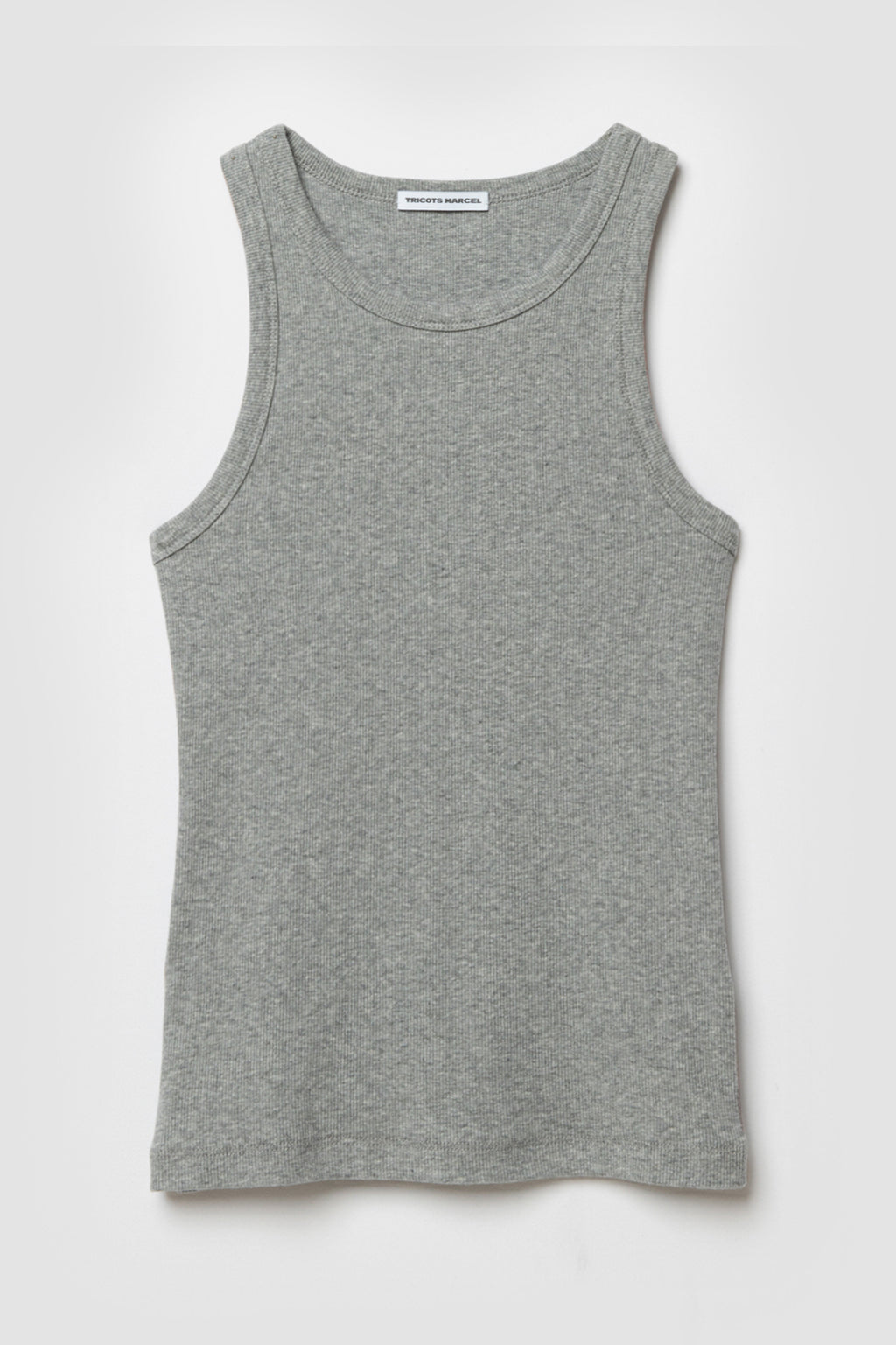 Débardeur Femme Top Marcel gris en coton extensible côtelé