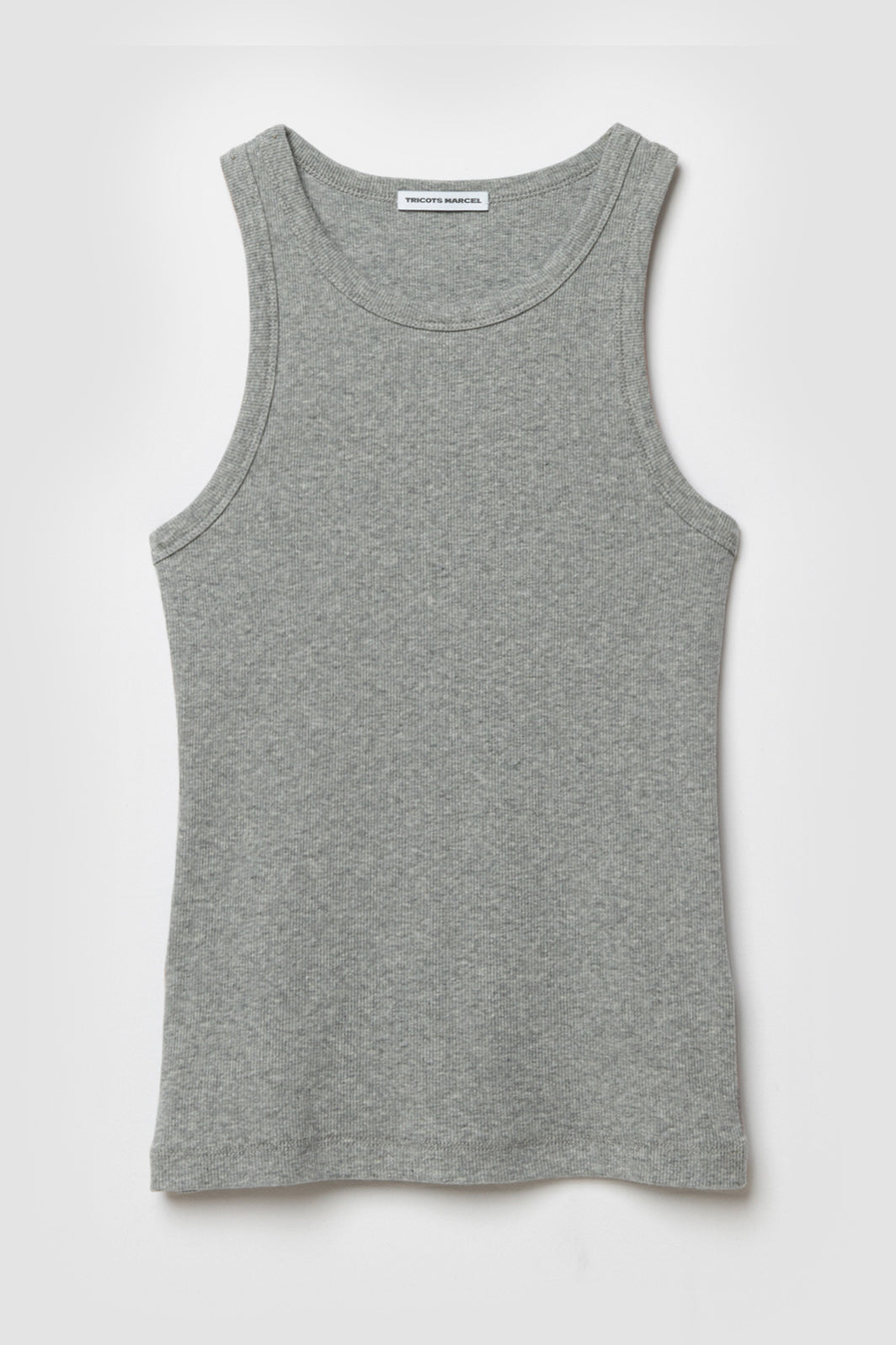 Débardeur Femme Top Marcel gris en coton extensible côtelé