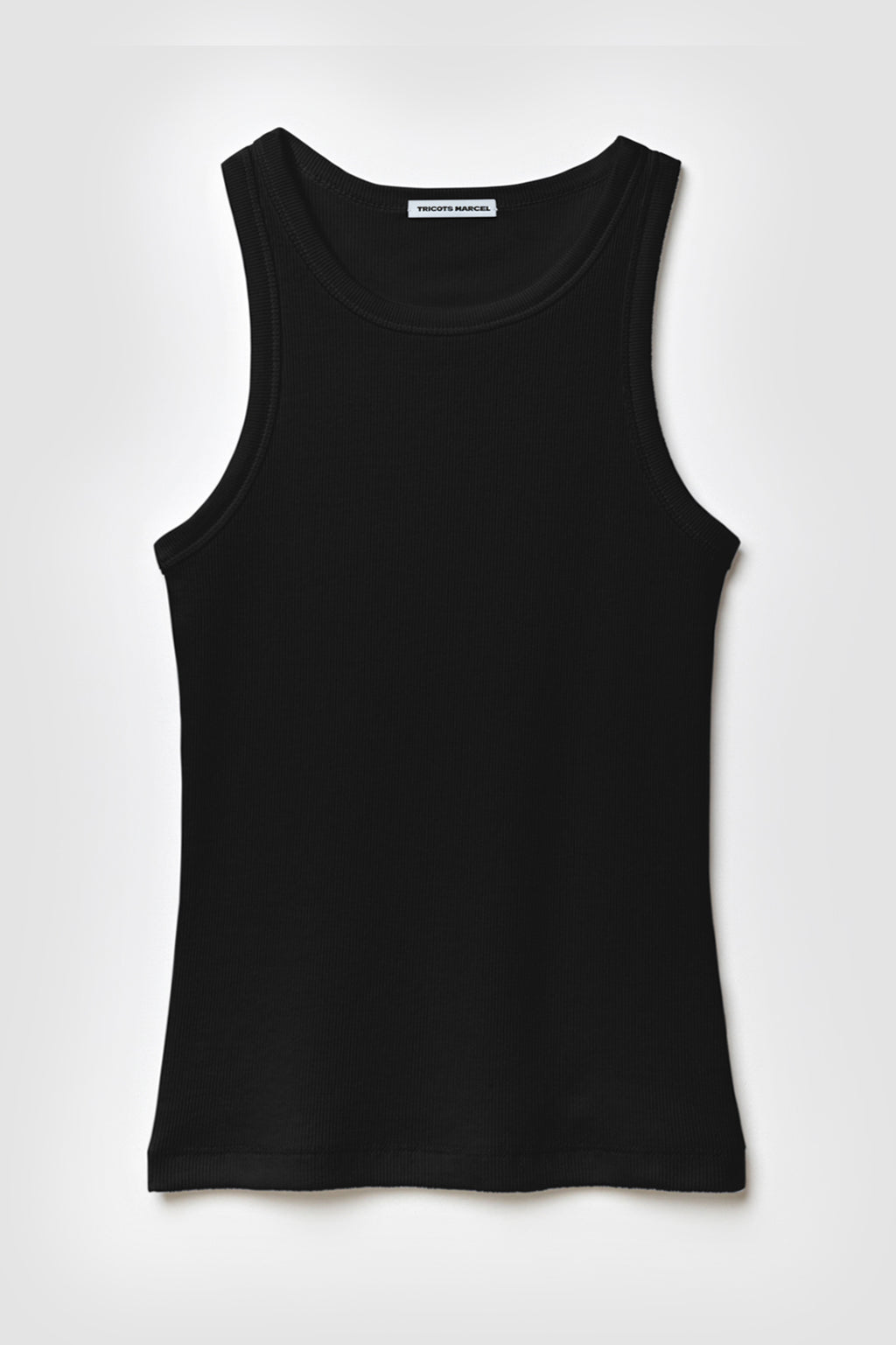 Débardeur Femme Top Marcel noir en coton extensible côtelé