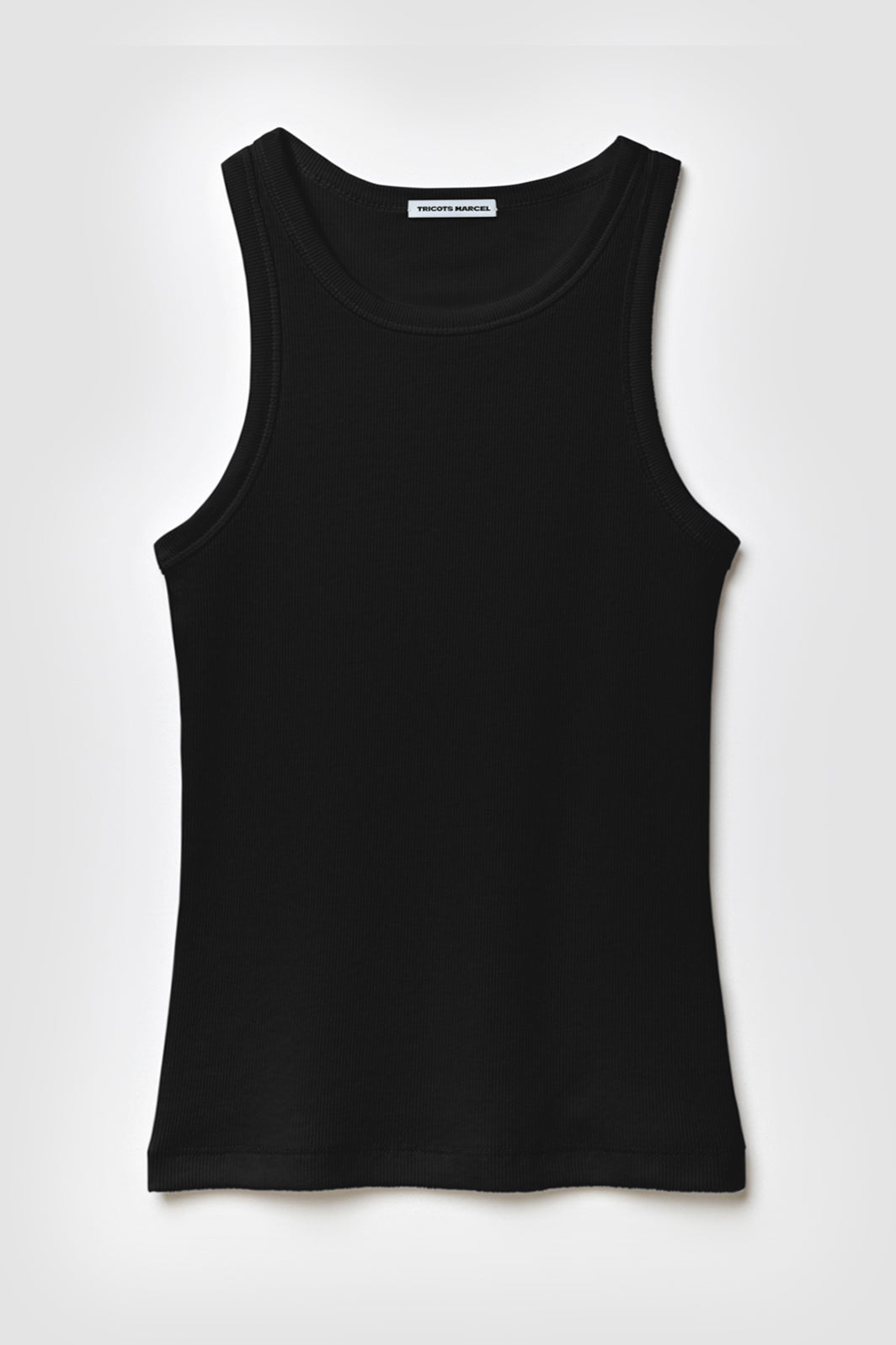 Débardeur Femme Top Marcel noir en coton extensible côtelé